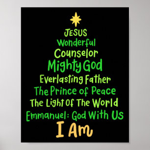 Póster Navidad Cristiana Jesús Biblia Nombres Árbol de Na