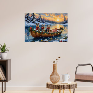 Póster Navidad de barco con Schnauzer