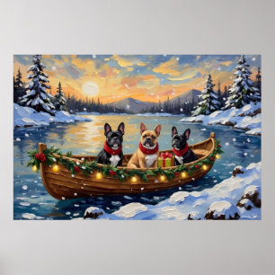 Póster Navidad de barco de Bulldog Francés