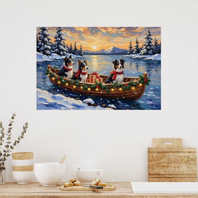Póster Navidad de Border Collie en Barco Fiesta (Cocina)