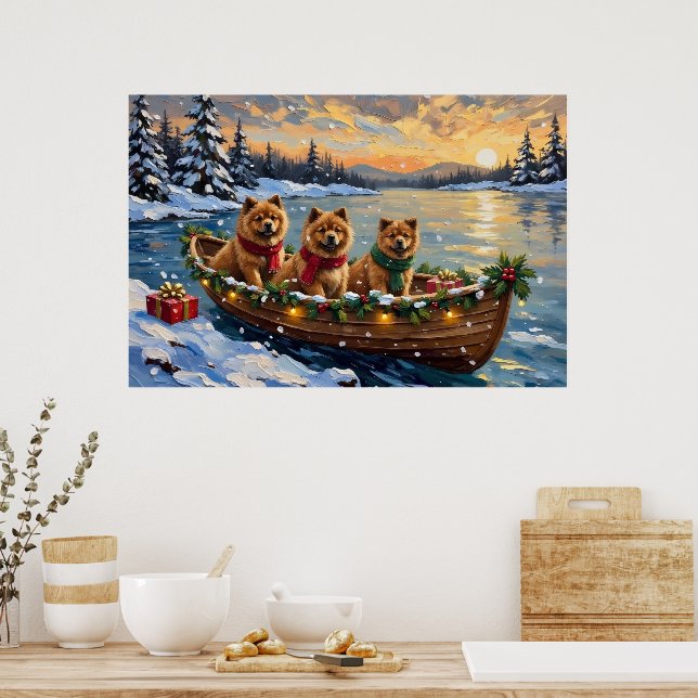 Póster Navidad de Chow Chow en Barco Fiesta (Cocina)