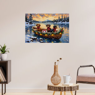 Póster Navidad de Dachshund en Barco