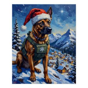 Póster Navidad de Patrulla de Montaña con Malinois Belga