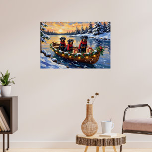 Póster Navidad de Rottweiler en Barco Fiesta