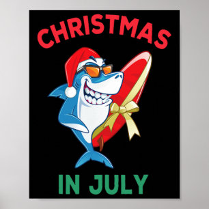 Póster Navidad de Tiburón en Julio Vacaciones de Verano P