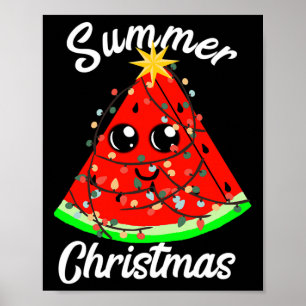 Póster Navidad de Verano En Julio Sandía Fruta Árbol Tro