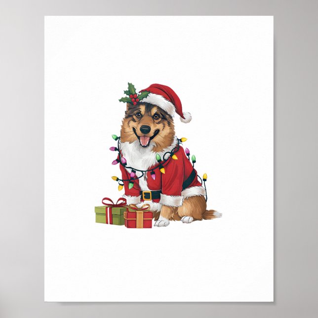 Póster Navidad del perro elkhound de Santa Noruega ilumin (Frente)