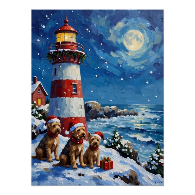 Póster Navidad del Terrier Escocés con Faro Festivo (Anverso)