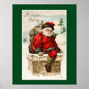 Póster Navidad del vintage de la chimenea de Papá Noel