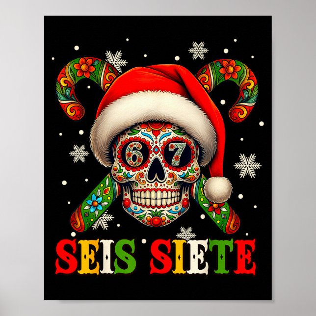 Póster Navidad Día De Los Muertos Calavera De Azúcar Seis (Frente)