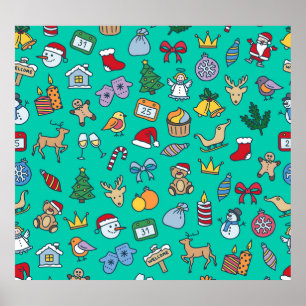 Póster Navidad Dibujada a Mano: Festiva Sin Costuras.