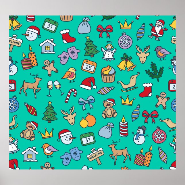 Póster Navidad Dibujada a Mano: Festiva Sin Costuras. (Frente)