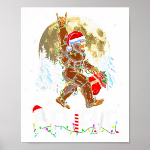 Póster Navidad Divertida Bigfoot Cree Sasquatch En 