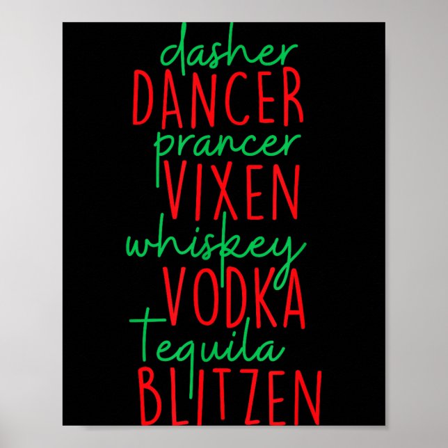Póster Navidad Divertida Dasher Bailarín Prancer Vixen Bi (Frente)