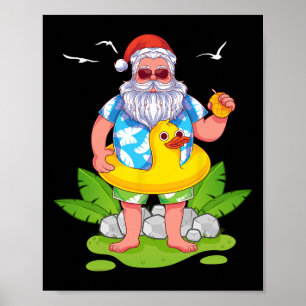 Póster Navidad divertida de verano tropical Papá Noel haw