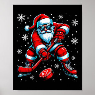 Póster Navidad Divertida Hockey Santa Claus Genial 6 7 Me