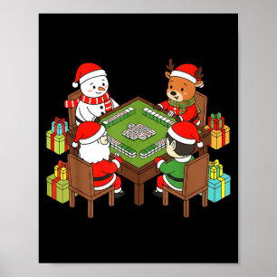 Póster Navidad Divertida Mahjong Santa Muñeco de Nieve El