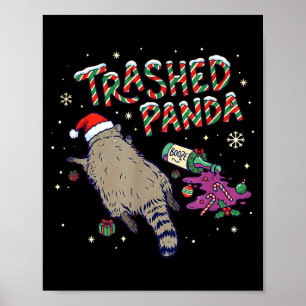 Póster Navidad Divertida Mapache Panda Destrozado Se Embo