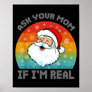 Póster Navidad divertido retro santa pregunta a mamá si s