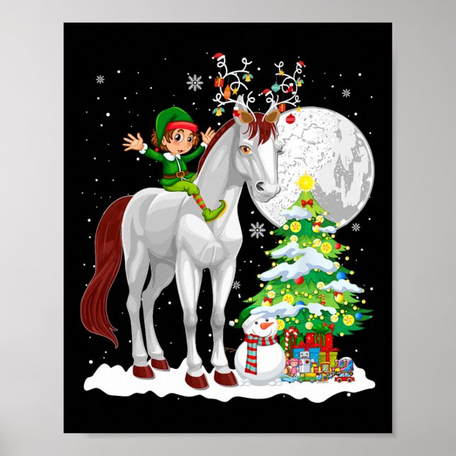 Póster Navidad Elf Montando renos Caballo Snowman Navidad (Frente)