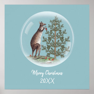 Póster Navidad en Australia con nieve y un canguro