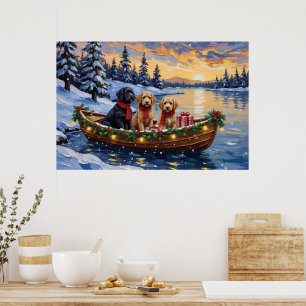 Póster Navidad en Barco con Bernedoodle