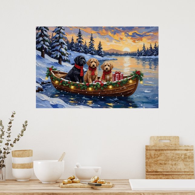 Póster Navidad en Barco con Bernedoodle (Cocina)