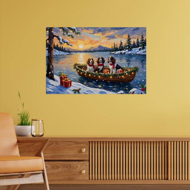 Póster Navidad en barco con Brittany Spaniel (Salón 2)