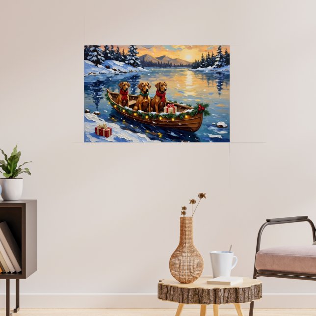 Póster Navidad en Barco con Rhodesian Ridgeback Feriado (Salón 3)