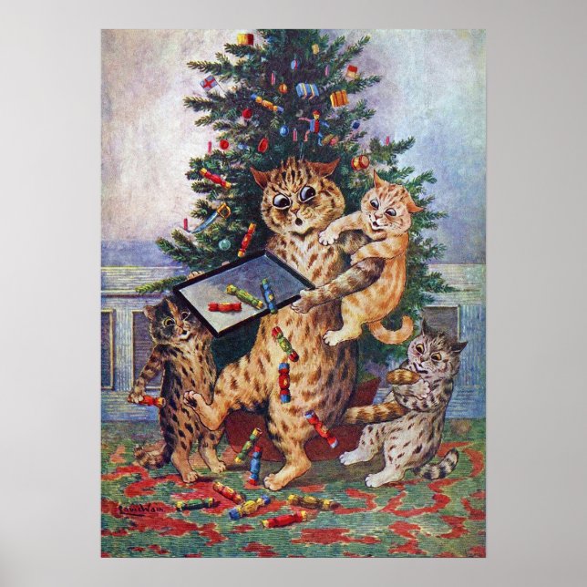 Póster Navidad en Catland, Louis Wain (Frente)