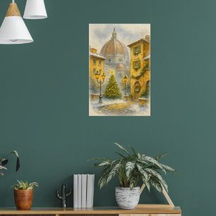 Póster Navidad en Florencia Italia Aquarela Lienzo