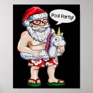 Póster Navidad En Julio Fiesta Santa Claus Unicornio Pisc