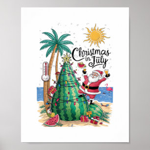 Póster Navidad en Julio Sandía Árbol de Navidad Santa Pla