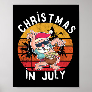Póster Navidad En Julio Santa Bebida Hawaiana Puesta De S