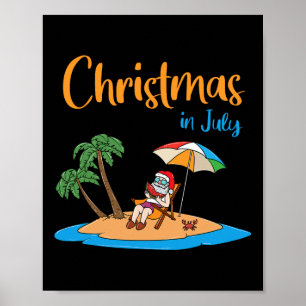 Póster Navidad En Julio Santa Divertido Comiendo Sandía