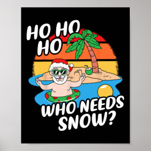 Póster Navidad En Julio Santa Divertido Surfista Playa De