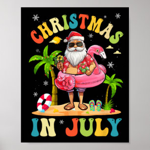 Póster Navidad En Julio Santa Divertido Verano Vacaciones