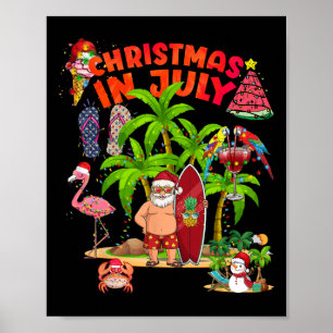 Póster Navidad En Julio Santa Gafas De Sol Hawaiano Playa