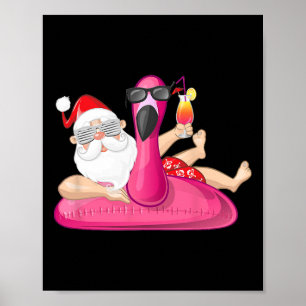 Póster Navidad En Julio Santa Hawái Flamenco Vacaciones D