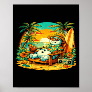 Póster Navidad En Julio Santa Muñeco De Nieve Playa Veran