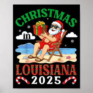 Póster Navidad En Louisiana 2025 Santa Beach Lounge Hol