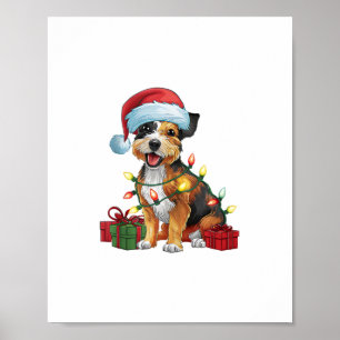 Póster Navidad en Santa Hat Border Terrier Dog