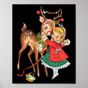 Póster Navidad Familiar Antiguo Vintage Años 50 Retro