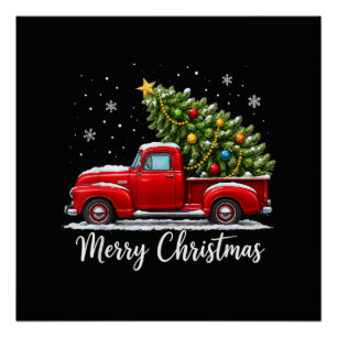Póster Navidad Feliz Navidad Camión Rojo Árbol Hombres Mu