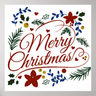Póster Navidad floral alegre  