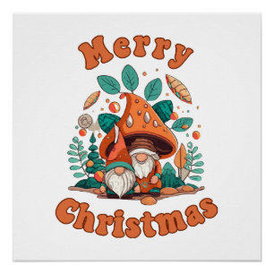 Póster Navidad Gnome Retro