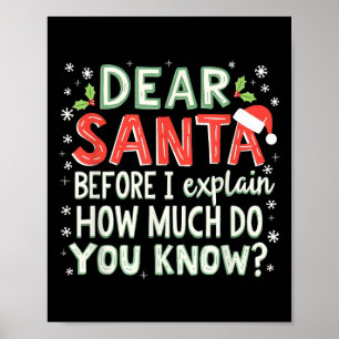 Póster Navidad Graciosa Querida Santa Antes De Explicar C