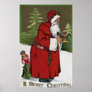 Póster Navidad GreetingSanta con el caballo de madera