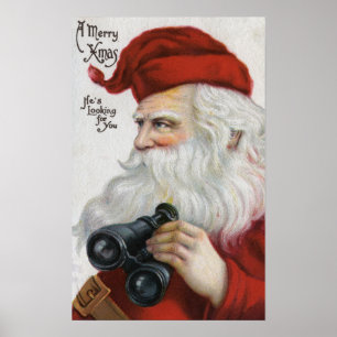 Póster Navidad GreetingSanta con los prismáticos