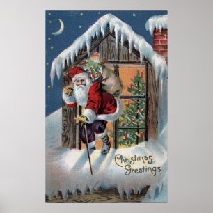 Póster Navidad GreetingSanta que sube hacia fuera la